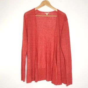 Eileen Fisher Open Front Lightweight Cardigan in Coral